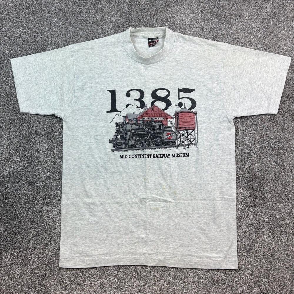 Vintage‎ Mid Continental Railway Museum Shirt Mens Large Gray 1385 North Freedom